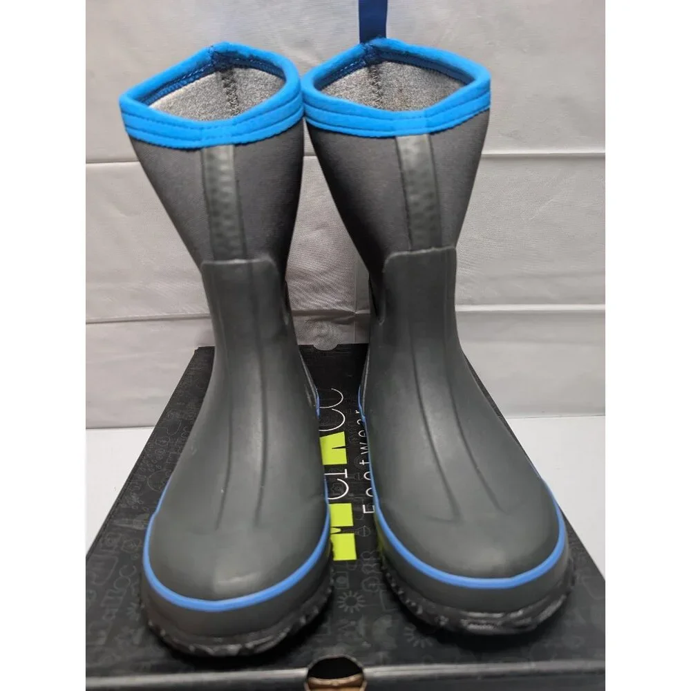MCIKCC Kids Blue Grey Rubber Rain Boots, Waterproof Solid Classic Snow Size 1